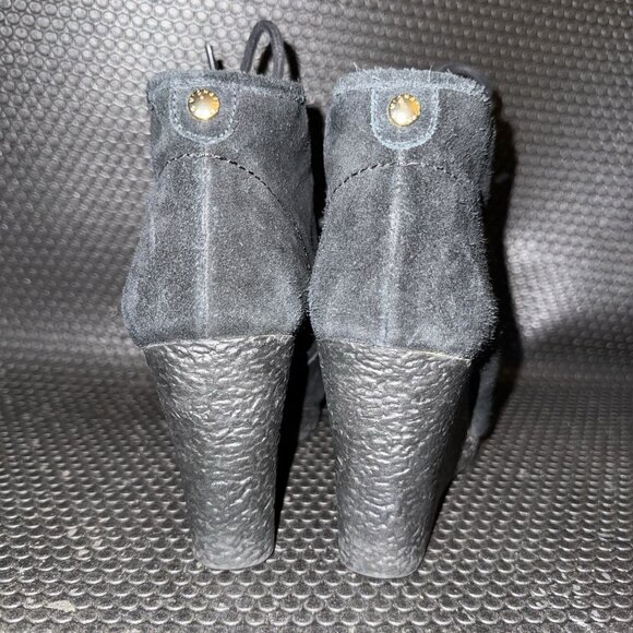 Michael Kors Black Suede Wedge Booties Gold Accent Comfort Shoe Womens Size 6.5M - Picture 3 of 9